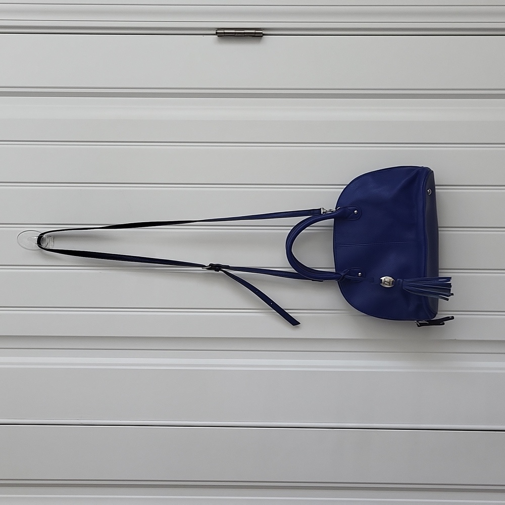 Tinganello Royal Blue Leather Satchel Crossbody Bold Iconic Stipes